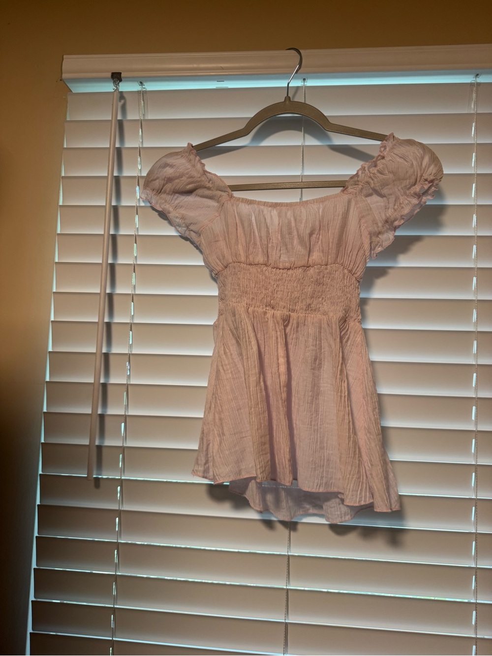 Light Pink Off-Shoulder Smocked Peasant Top